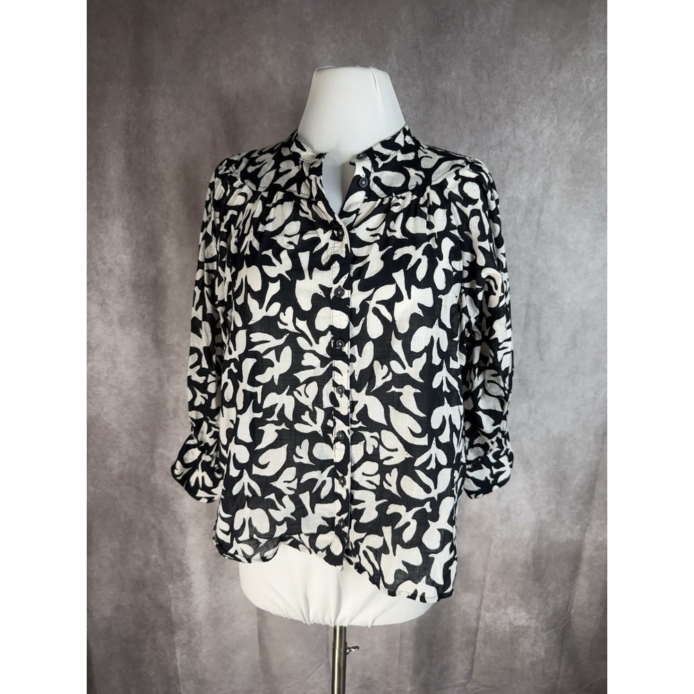Danielle Knoll x Anthropologie Cotton Bird Print Puff Sleeve Blouse Size XS - Picture 2 of 8